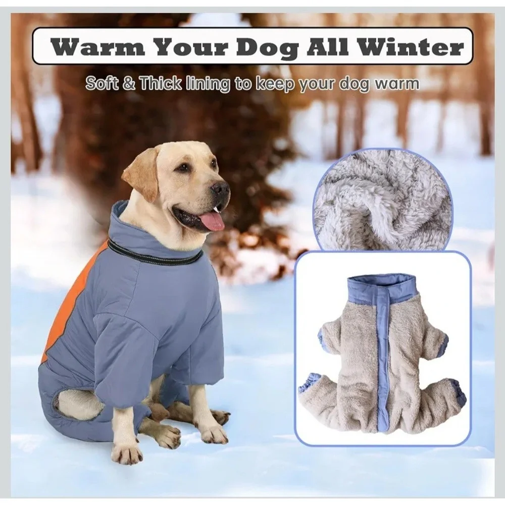 Dogs Winter Coat Windproof Zip Up Fleece Lined Snowsuit For Dogs
